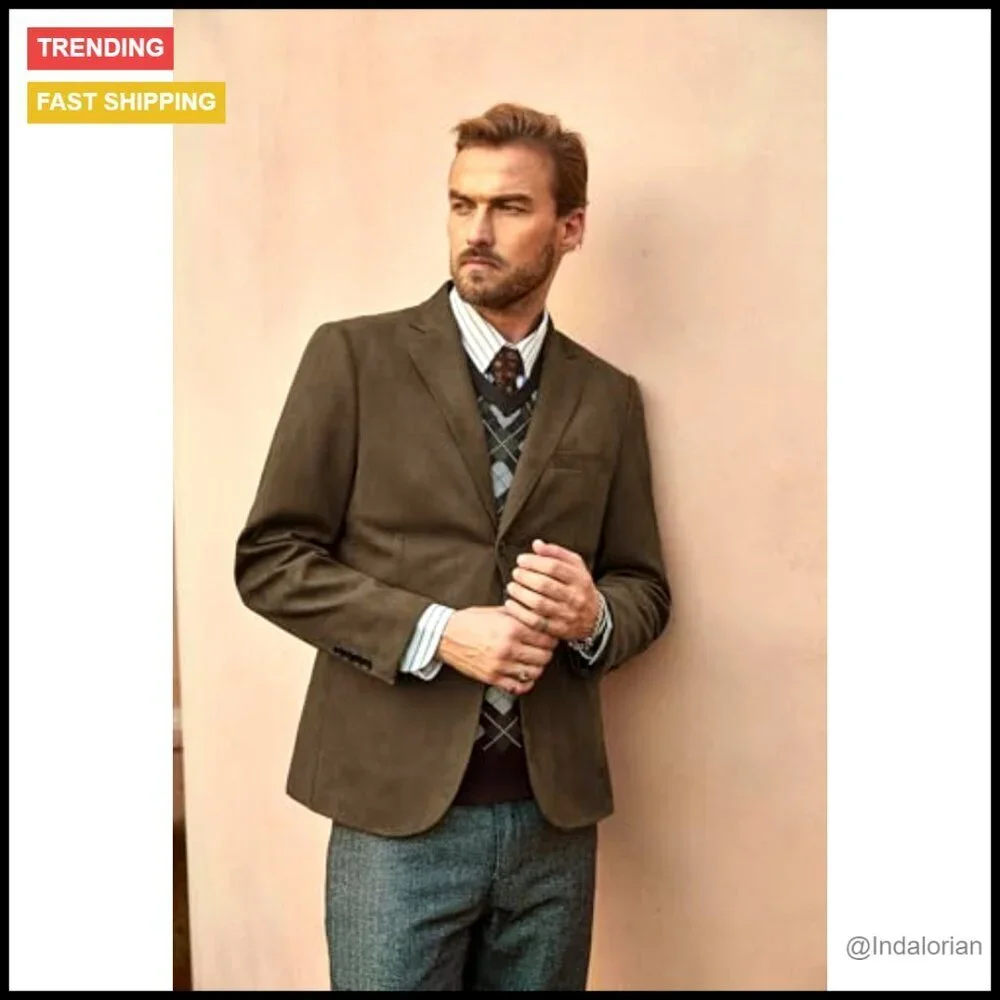Faux Leather Blazer Modern Fitted Suede Sport Coat Casual Two Button Jacket